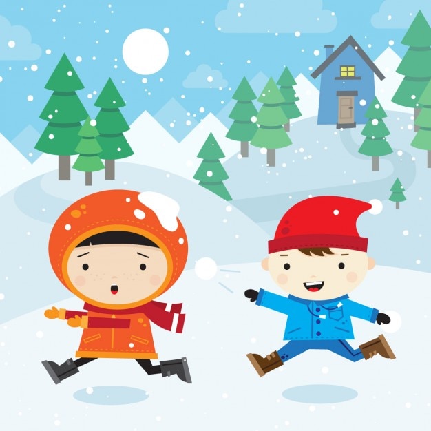 Free vector kids snowball fight