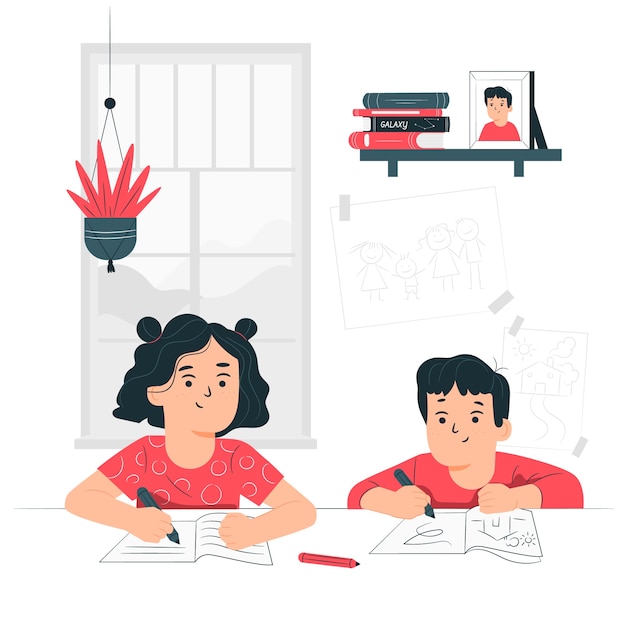 Free vector kids studying from home concept illustration