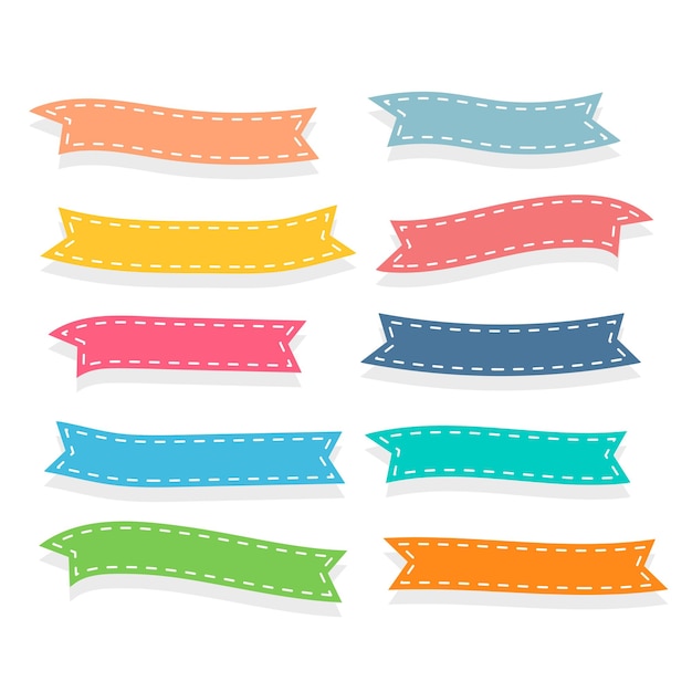 Kids Style Cute Ribbons Vector Flat Set – Free Download for Vector Illustration