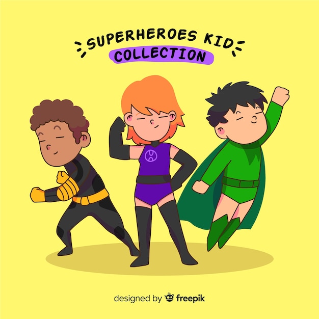 Free vector kids and superheroes cartoons