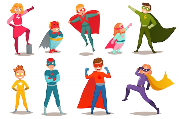 Free vector kids superheroes retro set