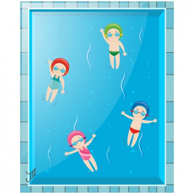 Vettore gratuito i bambini che nuotano in piscina