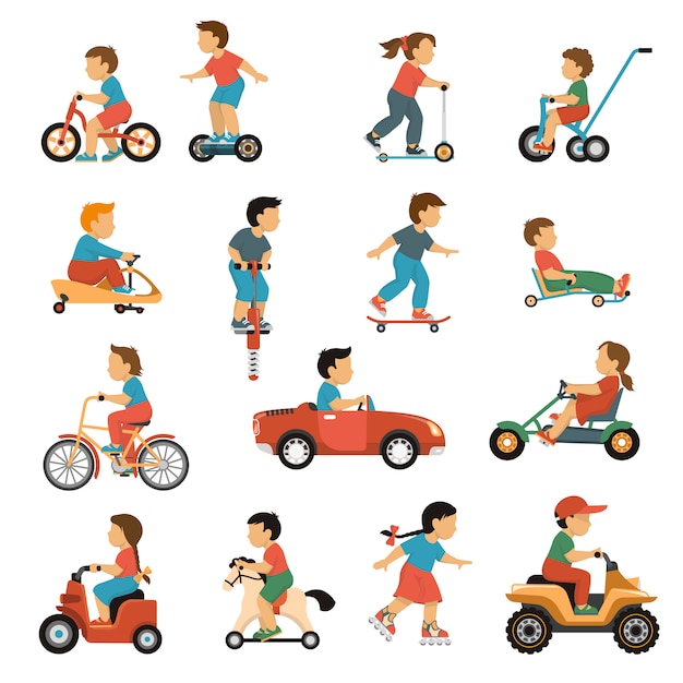 Free vector kids transport icons set