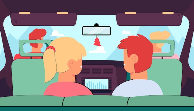 Free vector kids travelling with parents by car