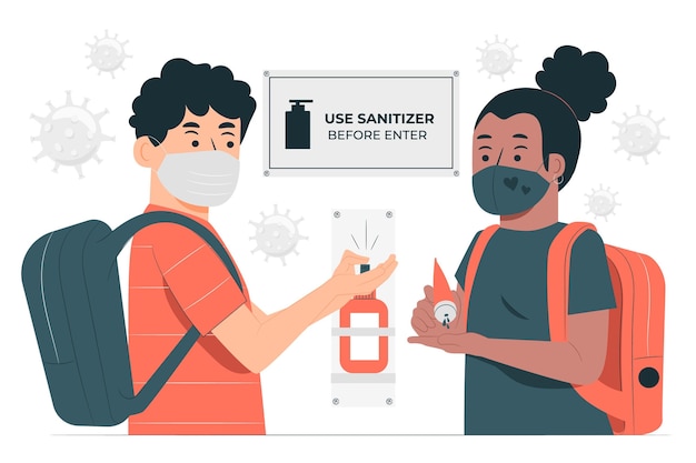 Free vector kids using hand sanitizer at school concept illustration