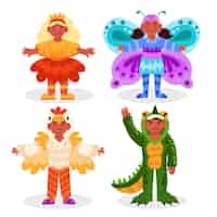 Free vector kids wearing animals carnival costumes