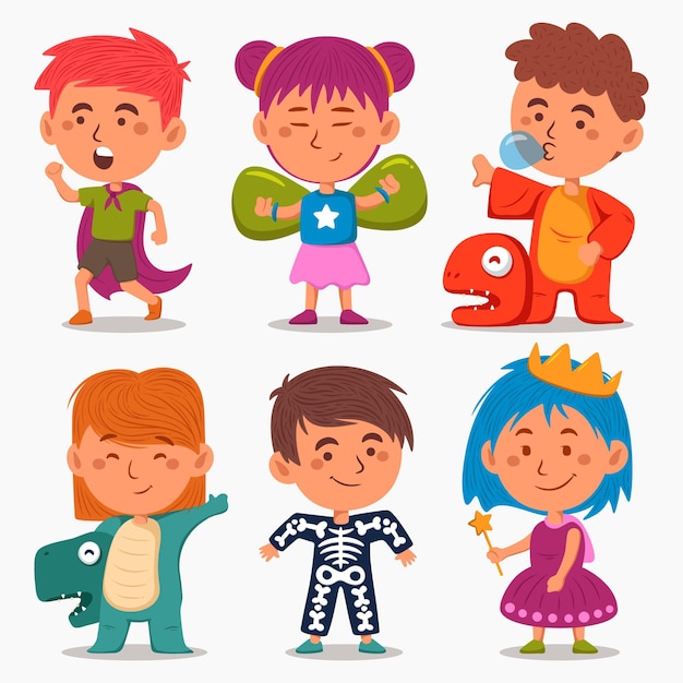 Free vector kids wearing various carnival costumes