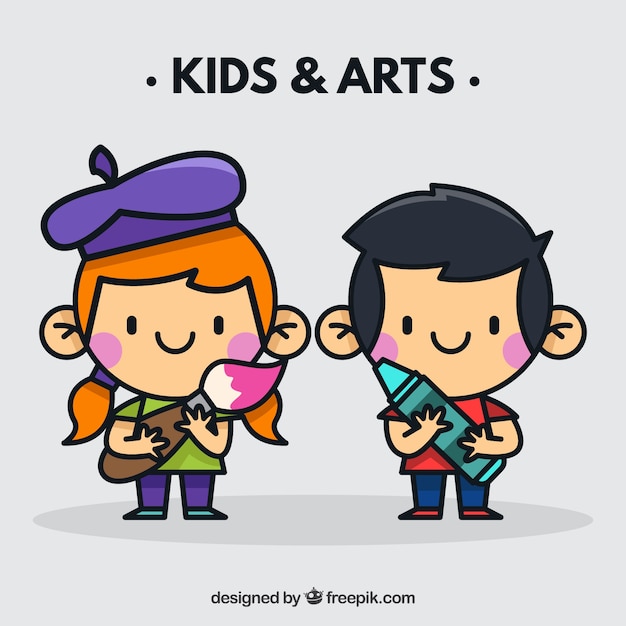 Free vector kids with artsy tools