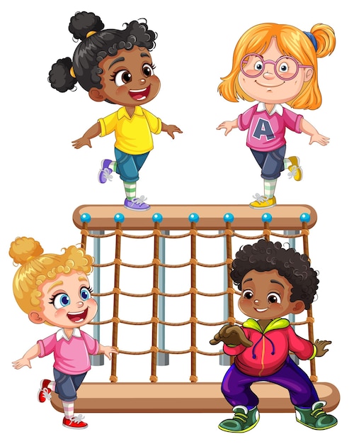 Free vector kids with diffrent race playing at playground