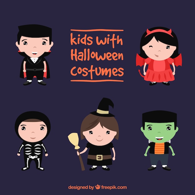 Free vector kids with halloween costumes