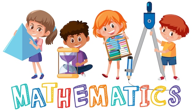 premium vector kids with math tools and doodle math symbol