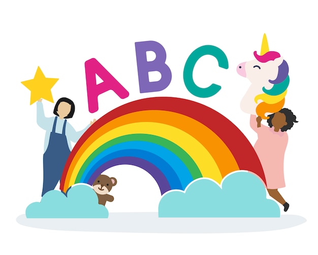 Бесплатное векторное изображение Дети с буквами abc