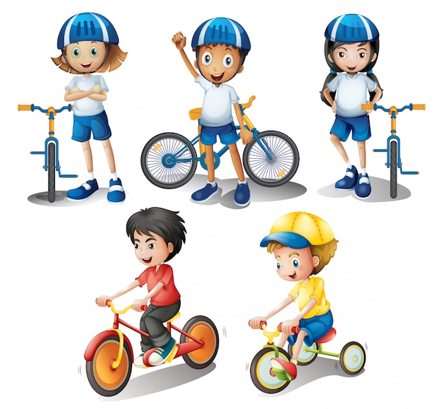 Free vector kids with their bikes