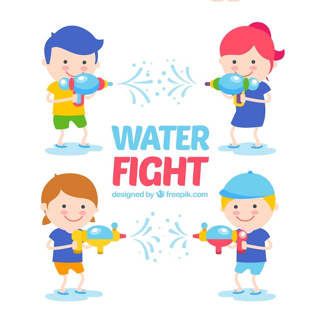 Kids with water guns collection in flat style