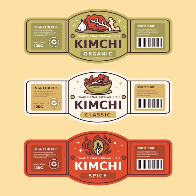 Modello di progettazione della collezione di etichette kimchi