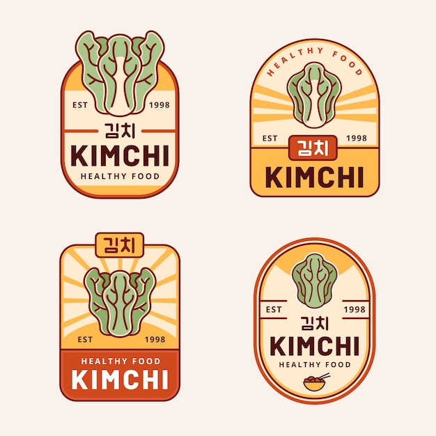 Vettore gratuito modello di progettazione della collezione di etichette kimchi