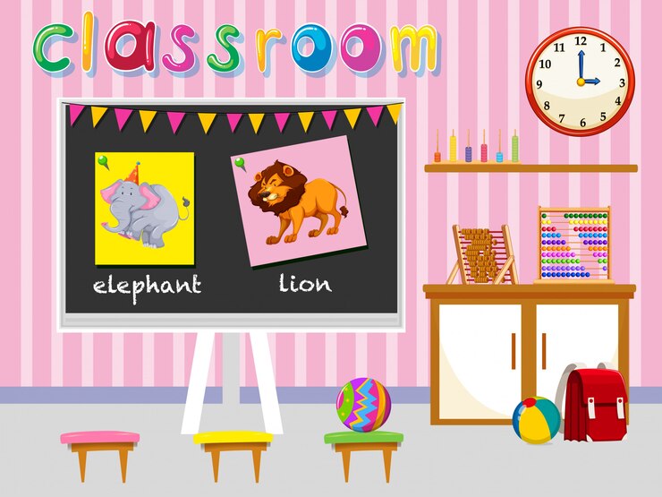 Free Vector kindergarten classroom with board and chairs