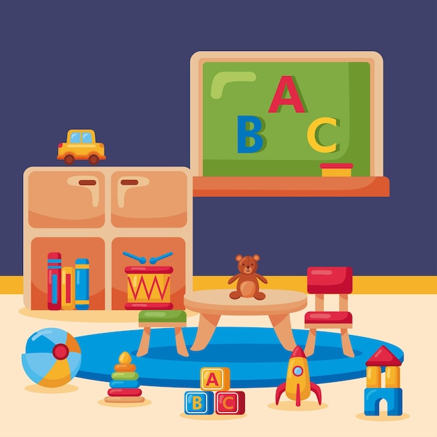 Free vector kindergarten classroom with toys