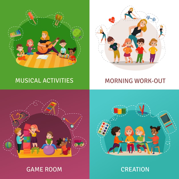 Free vector kindergarten concept icons set