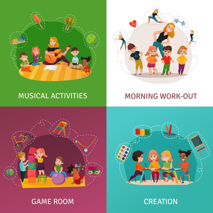 Free Vector kindergarten concept icons set