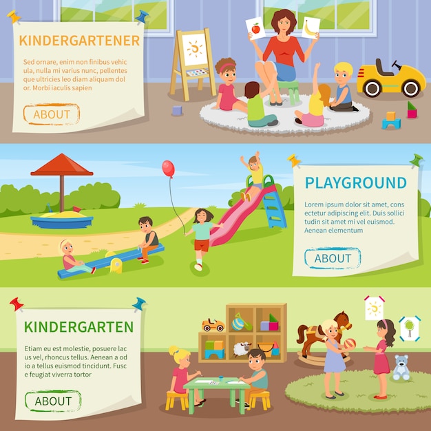 Free vector kindergarten horizontal banners