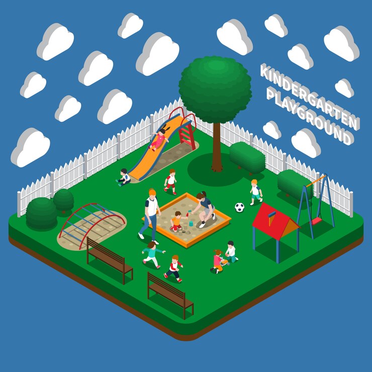 Free Vector kindergarten play ground isometric composition
