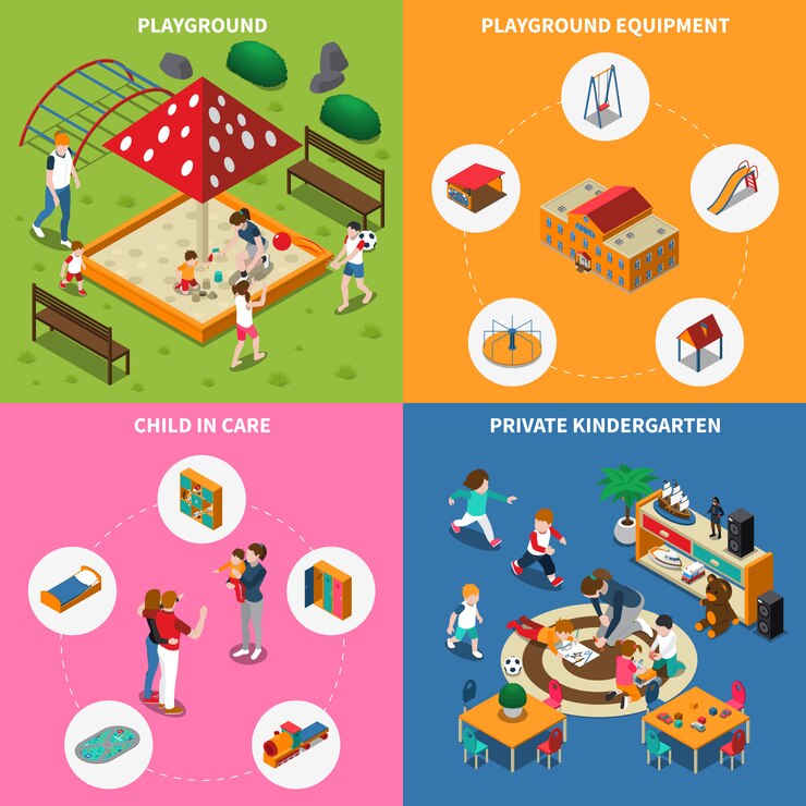 Free Vector kindergarten play ground isometric 