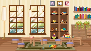 Free Vector | Kindergarten room with interior decoration and objects