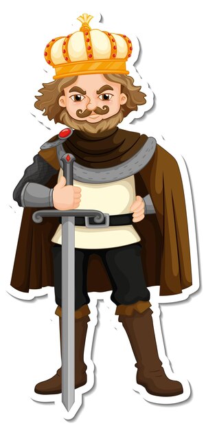 Free vector king holding sword cartoon character sticker