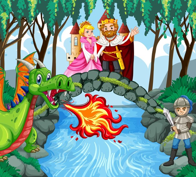 King and queen in enchanted garden background