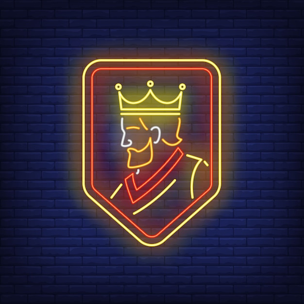 Free vector king on shield neon sign.