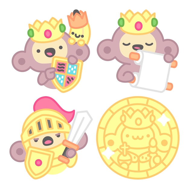 Free vector king stickers collection with monkey and banana