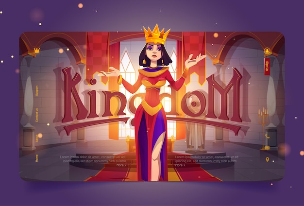 Free vector kingdom banner with queen in medieval castle