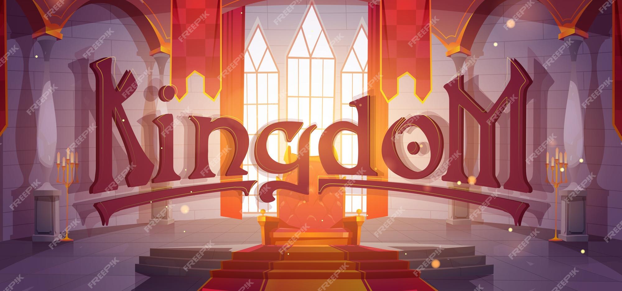 Free Vector | Kingdom cartoon banner, medieval castle hall interior with  king royal throne, red flags and arch windows. computer game background,  book cover with fantasy palace, fairy tale story vector illustration