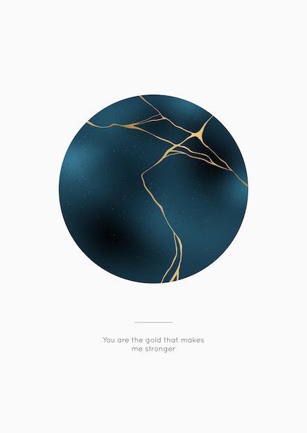 Kintsugi circle crack poster with motivation phrase