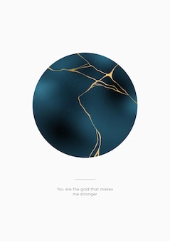 Kintsugi circle crack poster with motivation phrase