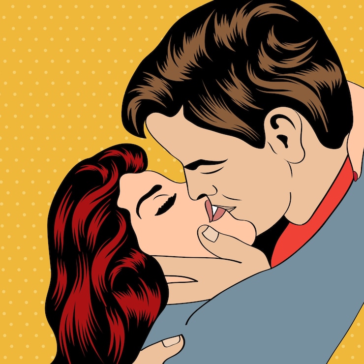 Free Vector a kiss in a comic scene