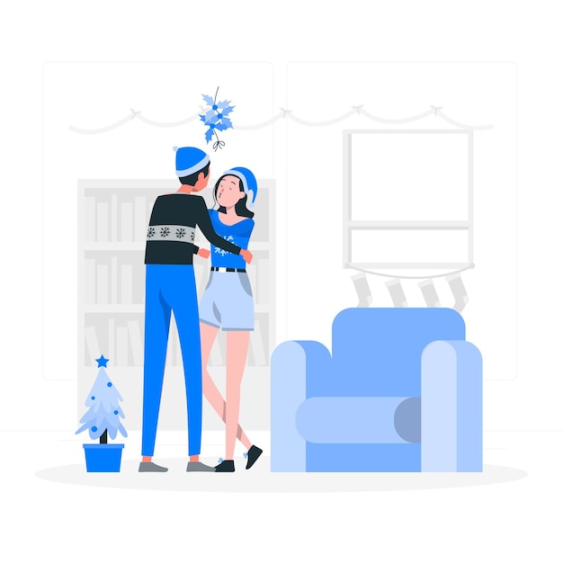 Free vector kiss under the mistletoe concept illustration