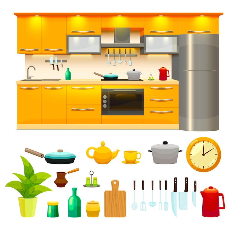 Free Vector kitchen design icon set