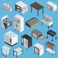 Free vector kitchen equipment isometric icons set