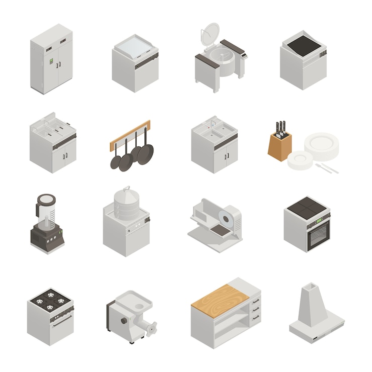 Free Vector kitchen equipment isometric set