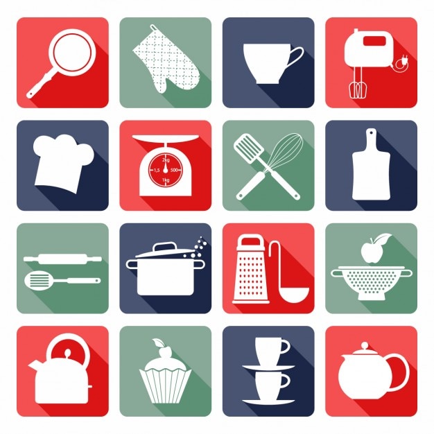 Бесплатное векторное изображение Кухня плоские иконки