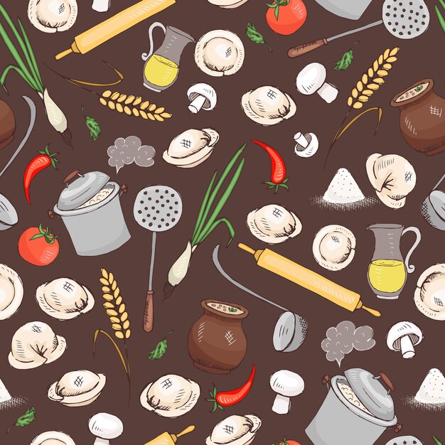 Kitchen and food seamless vector pattern for menu and another restaurant design.