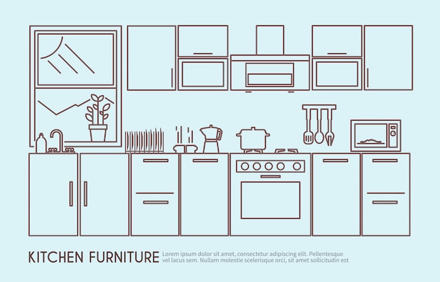 Бесплатное векторное изображение Кухонная мебель иллюстрация