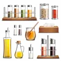 Free vector kitchen herbs spices realistic set