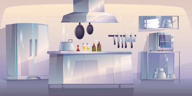 Бесплатное векторное изображение Кухня в ресторане пустой интерьер с поставками