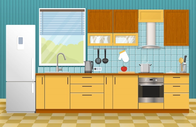 Бесплатное векторное изображение Концепция интерьера кухни