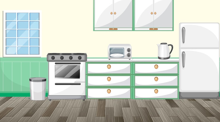 Free Vector kitchen interior design with furniture