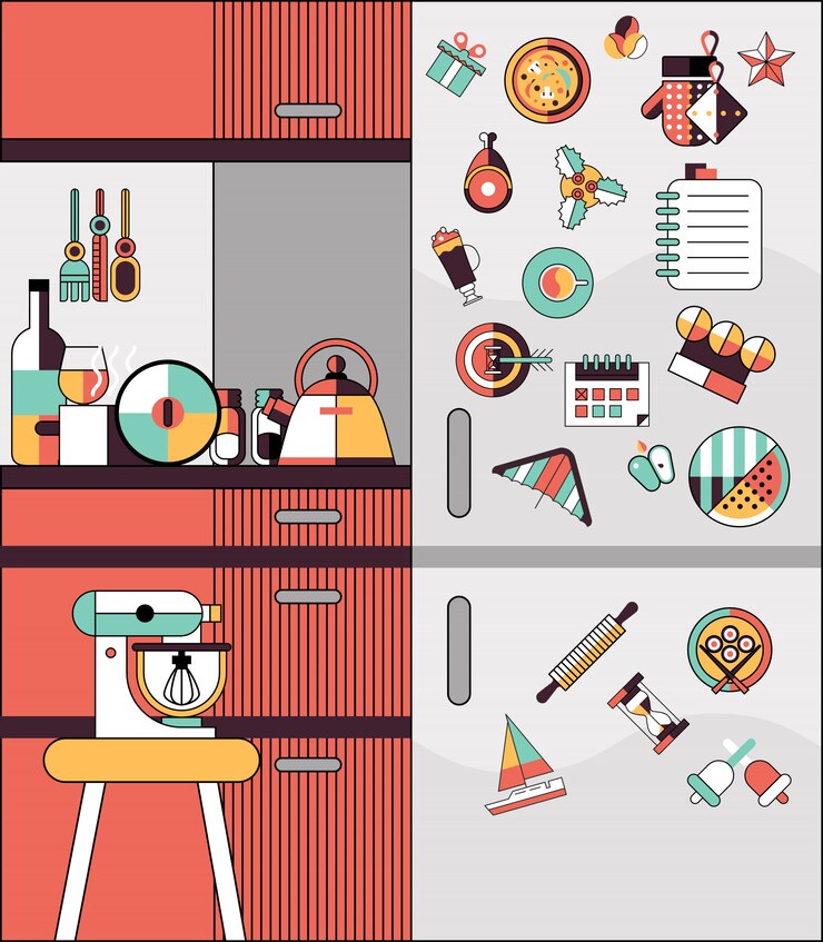 Free Vector kitchen interior flat line
