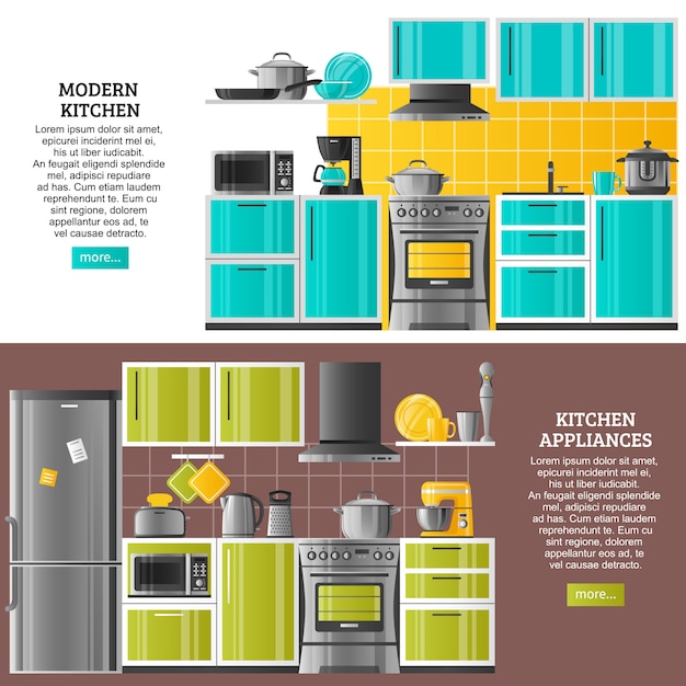 Free vector kitchen interior horizontal banners